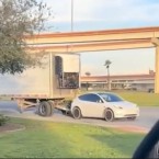 Tesla Model Y được phát hiện kéo theo một rơ-moóc đầu kéo cỡ lớn