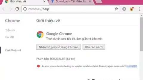 Khắc phục lỗi "code 7: 0x80040905" khi cập nhật Google Chrome